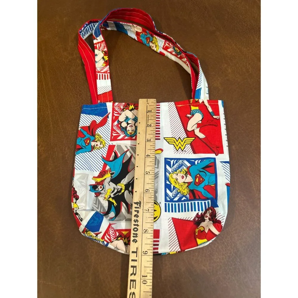 Women's Superhero Cotton Hand Made Tote Bag 9x9 Snap Button